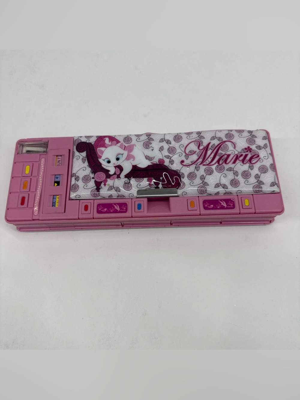 Disney Aristocats Marie Automatic Compartment Pencil Case Box & Ruler Functions